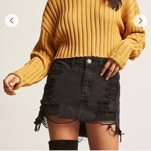 NWT Black Distressed Denim Skirt